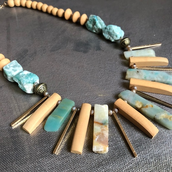 Handmade Fringe Bib Statement Necklace Gemstone - Picture 1 of 5